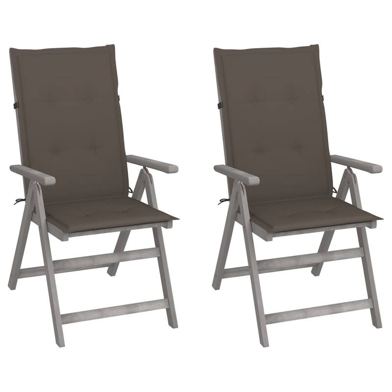 vidaXL Outdoor Recliner Chairs Patio Chair with Cushions Solid Wood Acacia - 2-Piece Sets - Taupe