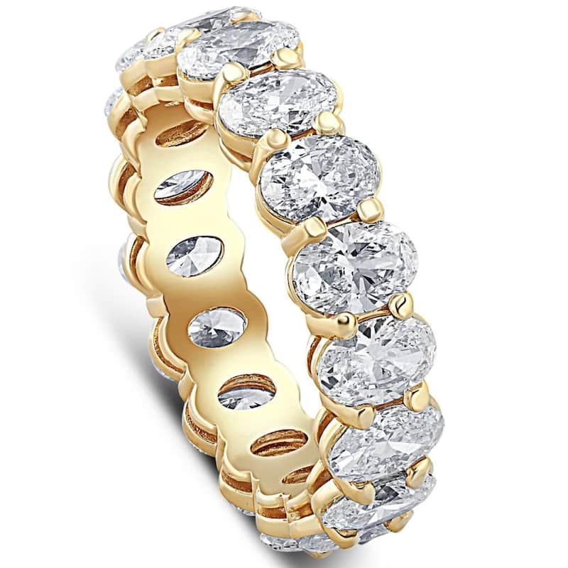 6 Ct TW Oval Cut Moissanite Eternity Ring Yellow Gold Womens Wedding Band