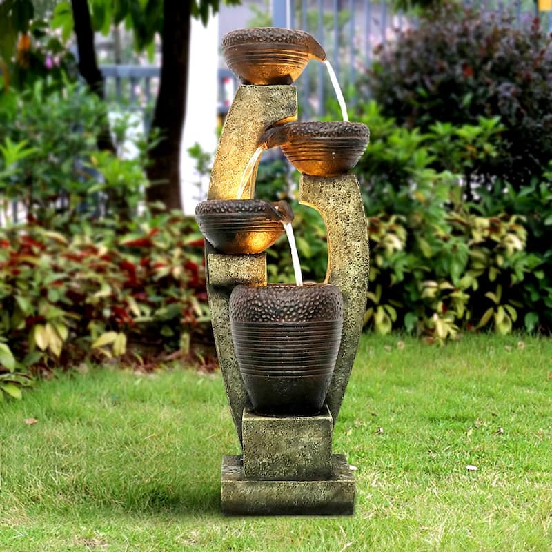 40-inch H Outdoor Water Fountain w/ LED Lights Floor-Standing Fountain ...