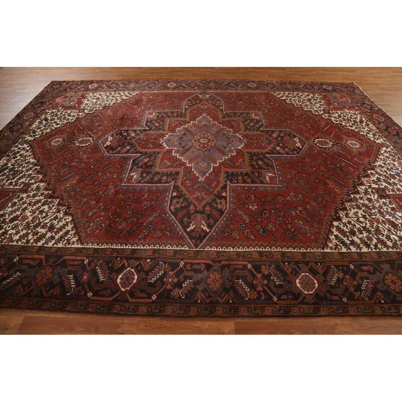 Hand Knotted Oriental 100% Wool Carpet Traditional Medallion Red Heriz Area Rug - 12' 8'' X 9' 10''