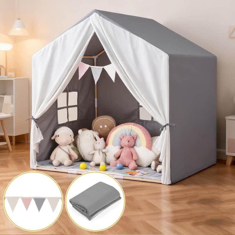 Costway Kid's Play Tent Toddler Playhouse Castle Solid Wood Frame with - See Details