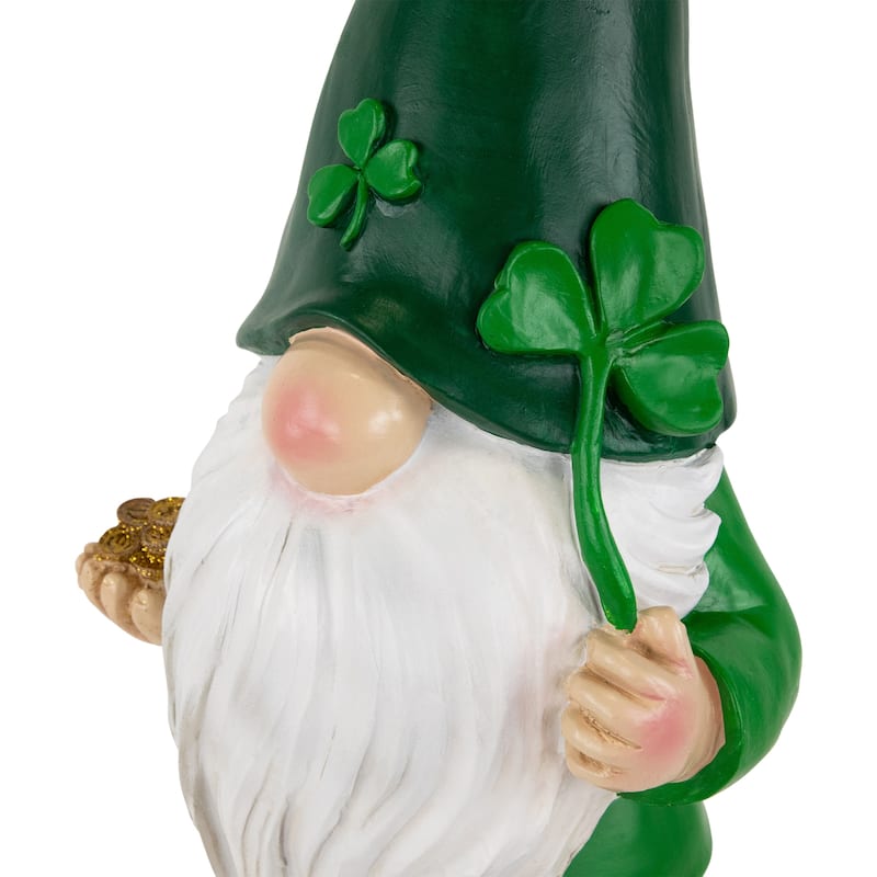 St. Patrick's Day Shamrock Gnome Outdoor Garden Statue - 16.25"