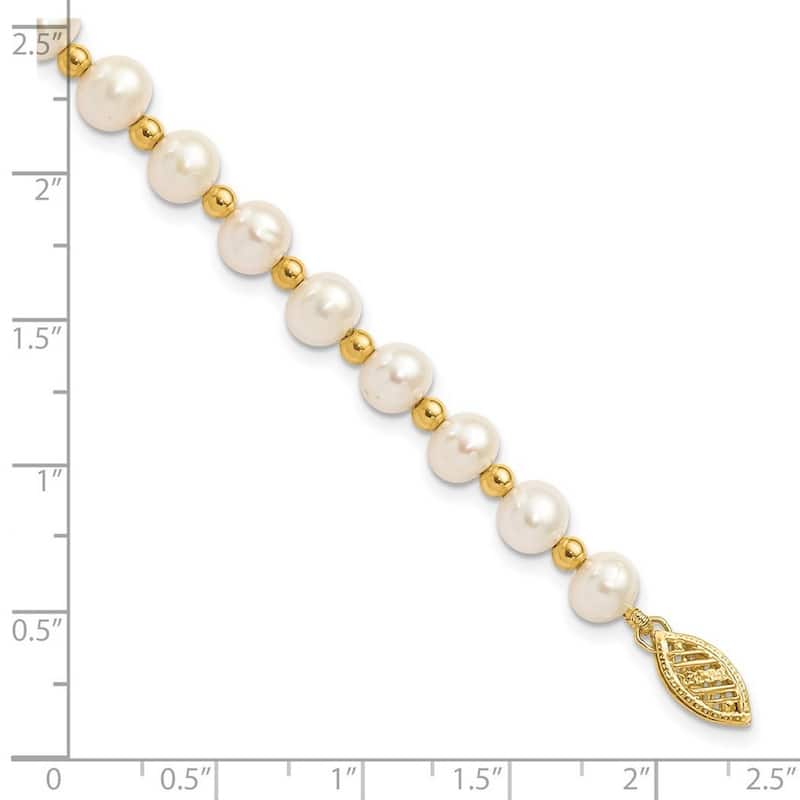 Curata 14k Yellow Gold 6 -7mm White Near Round Fw Cultured Pearl Bead Bracelet 7 Inch