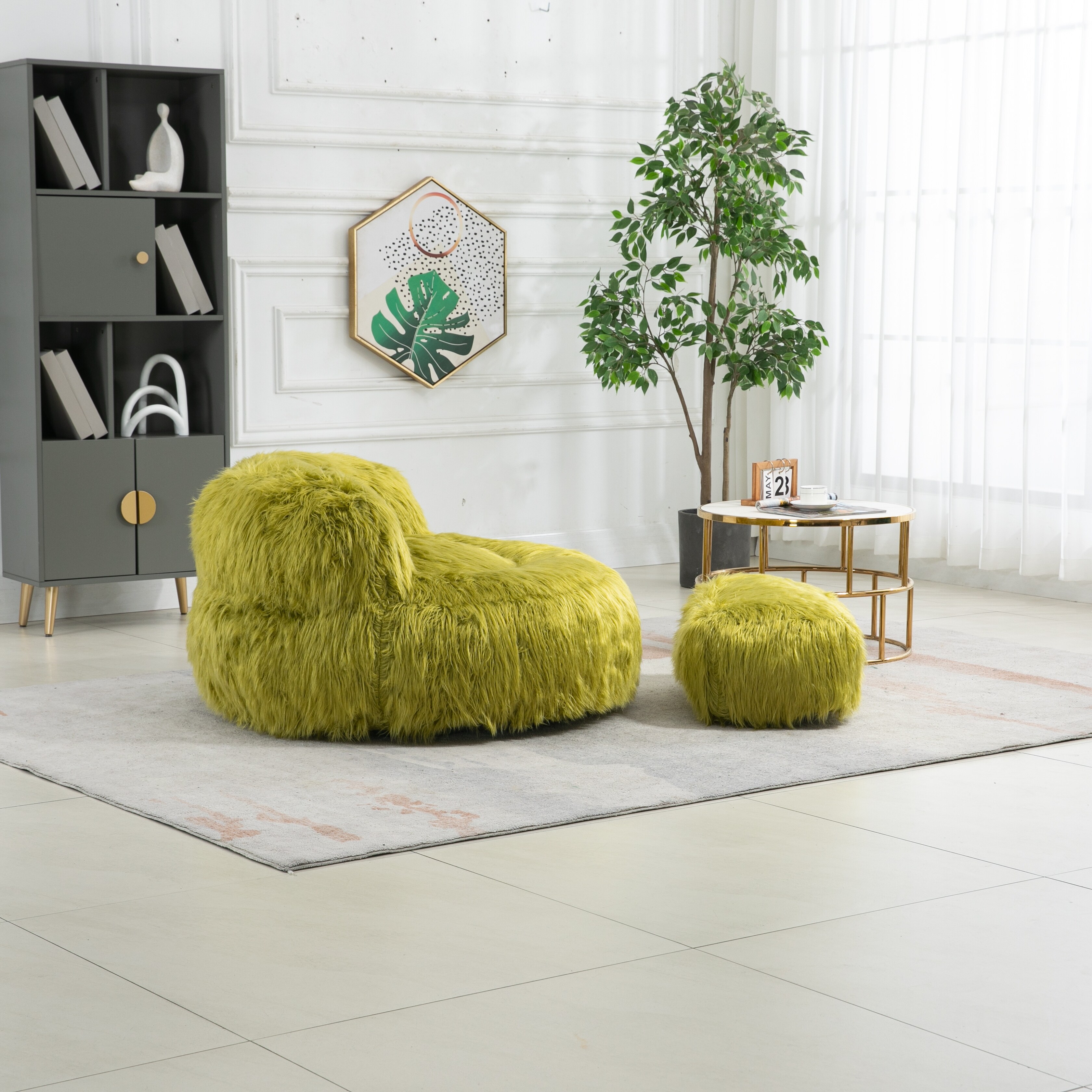 Bean Bag Chair Faux fur Lazy Sofa Footstool Durable Comfort