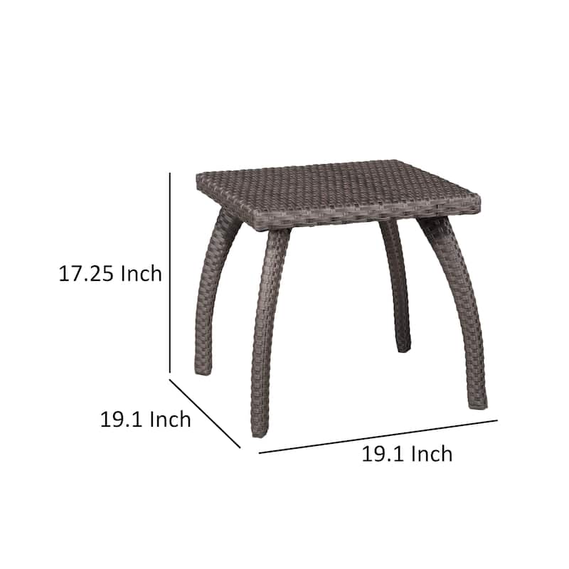Honi Side End Table, Square 19 Inch Brown Outdoor Rattan, Iron, Curved Legs