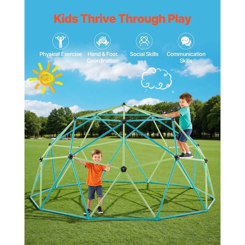 10FT Kids Climbing Dome Jungle Gym Outdoor Playset with Basketballs and Net for Ages 3-10 - 120 x 120 x 60 in