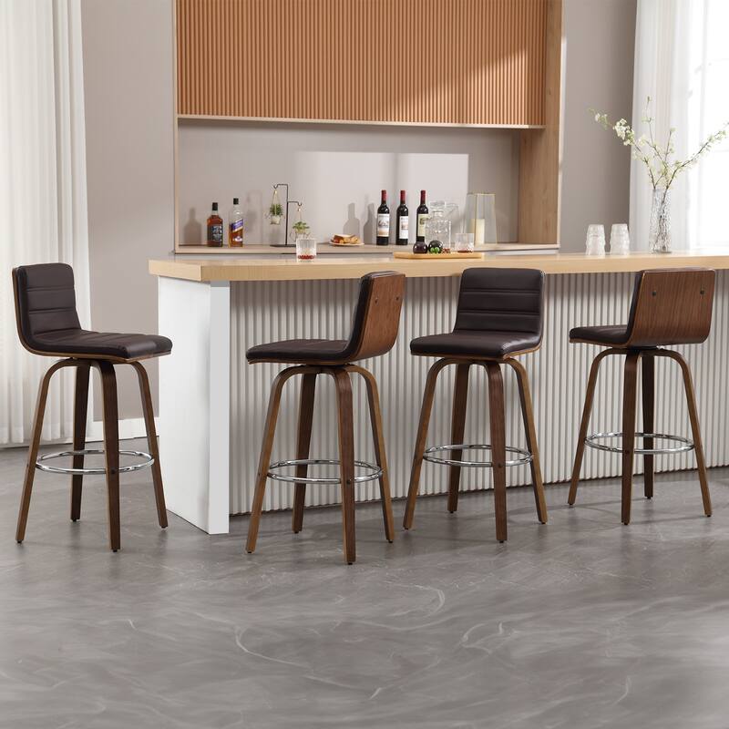 Modern Leather Upholstered Swivel Counter/Bar Stools, Set of 2