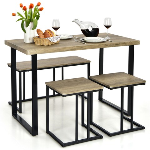 Gymax 4-Piece Dining Table Set Industrial Dinette Set Kitchen Table
