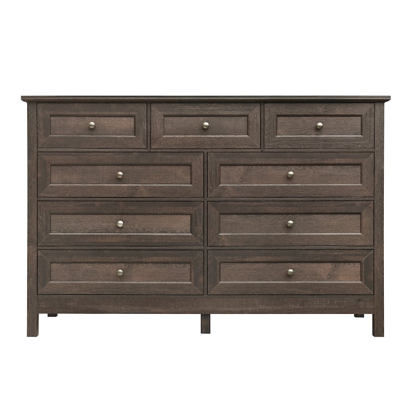 Wood Rustic Storage Dresser With 9 Drawers And Silver Handle