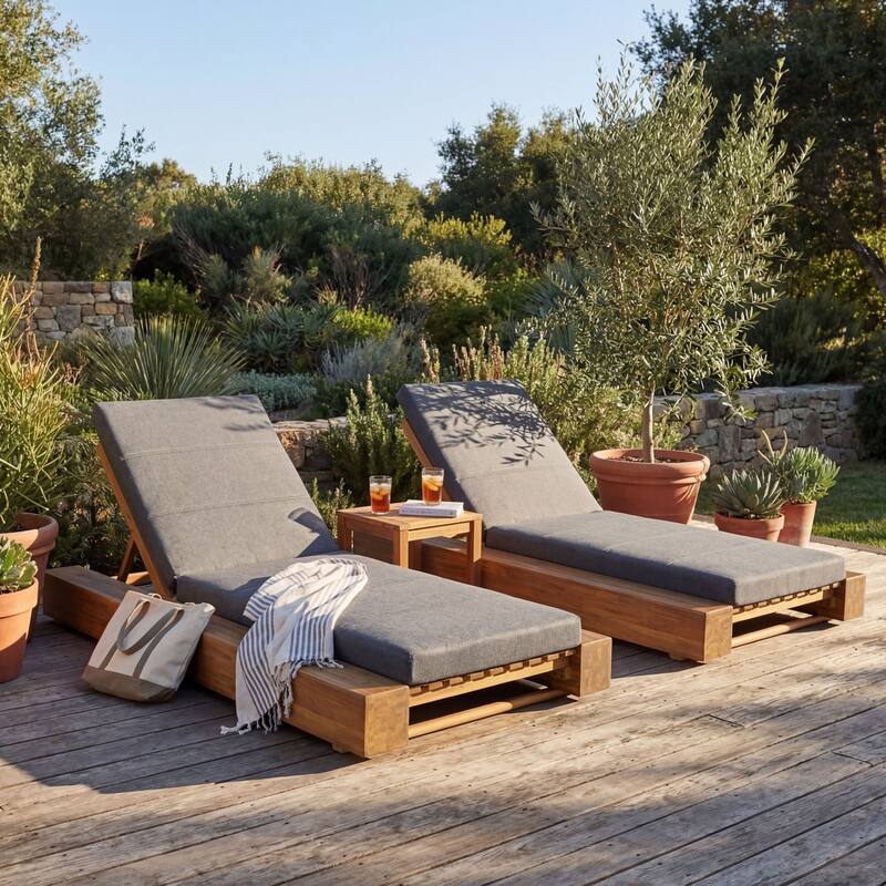 Christopher Knight Home - Amedea Outdoor Acacia Wood Chaise Lounge with Adjustable Backrest & Water-Resistant Cushion