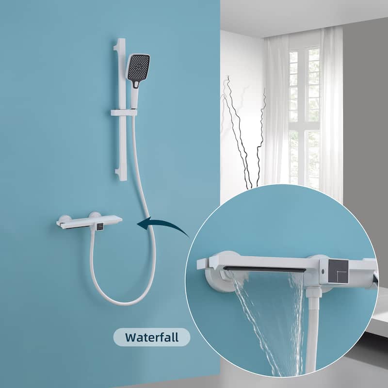 Modland Wall 3-mode High-pressure Bathtub Handheld shower with Faucet in White/Chrome