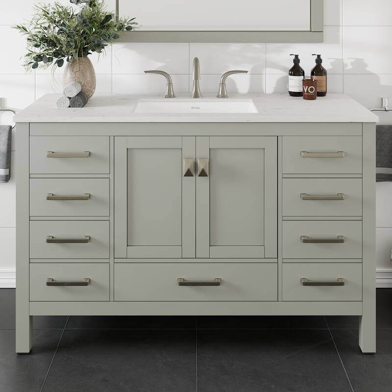 Eviva Aberdeen 54"W Bath Vanity with Carrara Quartz Top - Grey
