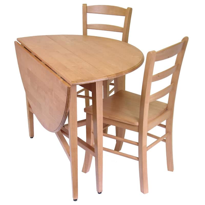 Dining Set 3pc Drop Leaf Table & Chairs, Light Oak Kitchen Dinette Set