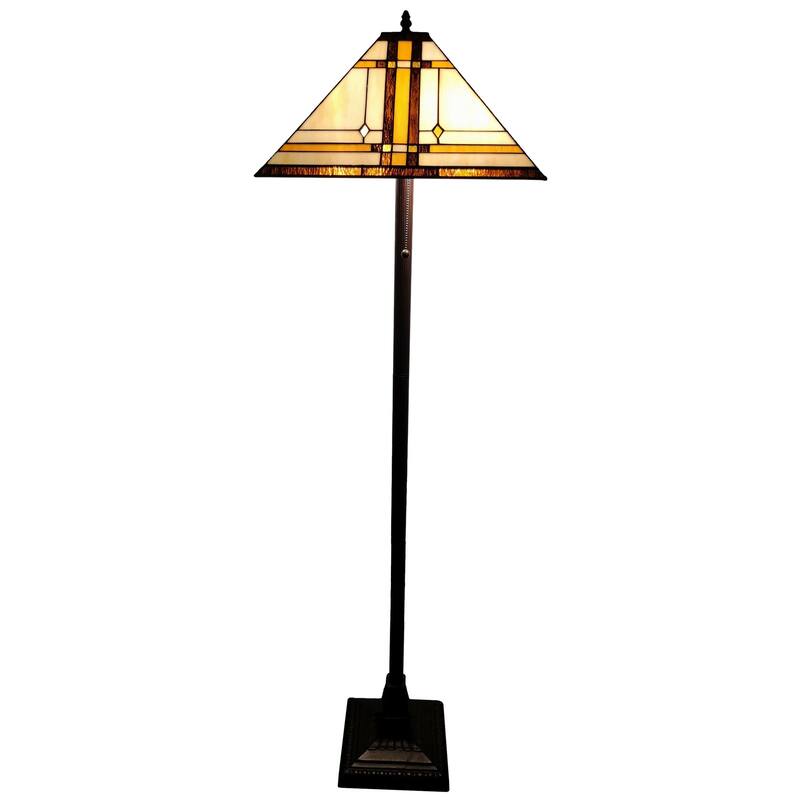 Tiffany Style Floor Lamp Mission 61" Tall Stained Glass AM1053FL17 Amora Lighting - Brown