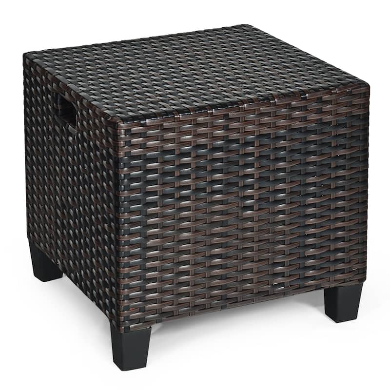 Outdoor Cushioned Rattan Wicker Ottomans (Set of 2)