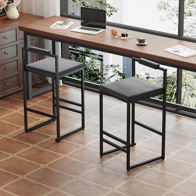 Modern Velvet Upholstered Bar Stools with Black Frame Set of 2