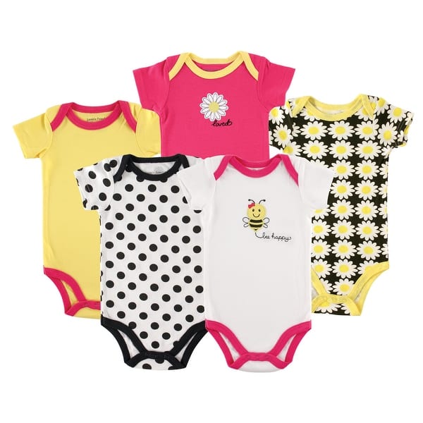 slide 1 of 1, Luvable Friends Baby Girl Cotton Bodysuits 5pk, Bee 0-3 Months - Bee