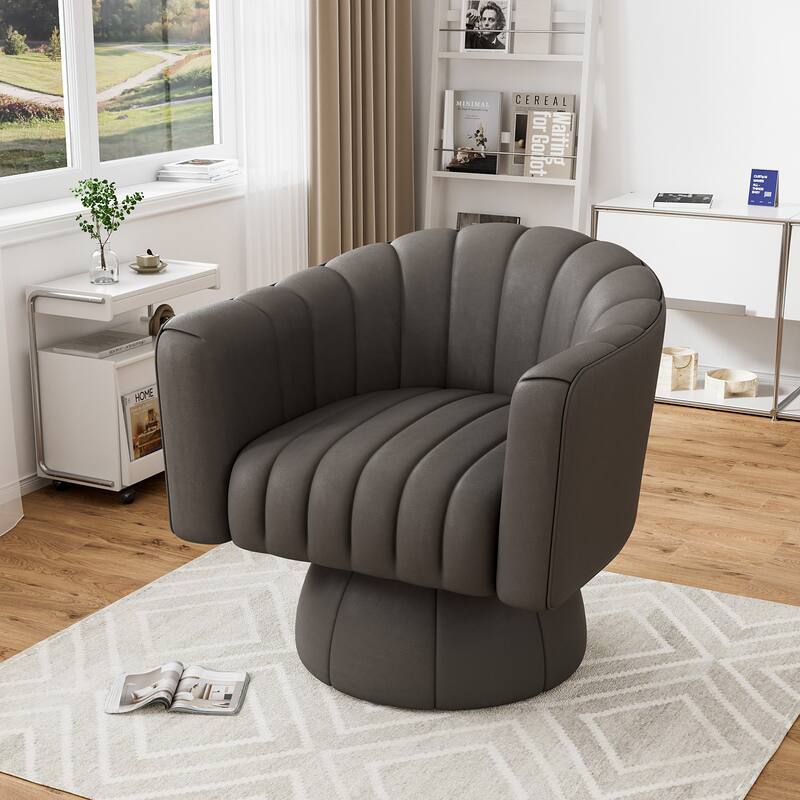 Ouyessir Mid-Century Leather Oversized Swivel Accent Barrel Chairs