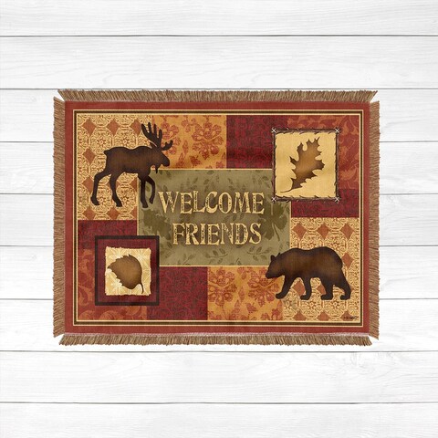 Laural Home Welcome Friends Lodge Woven Throw with Fringe Edge