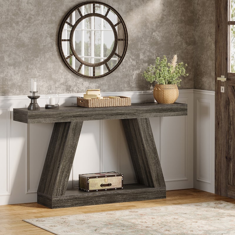 55 Inches Farmhouse Wood Console Sofa Table with Storage - 11.81" D x 55.12" W x 31.5" H