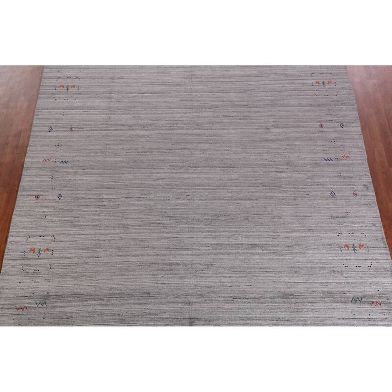 Hand Knotted Oriental 100% Wool Carpet Tribal Tribal Greys & Charcoal Gabbeh Area Rug - 12' 2'' X 9' 2''