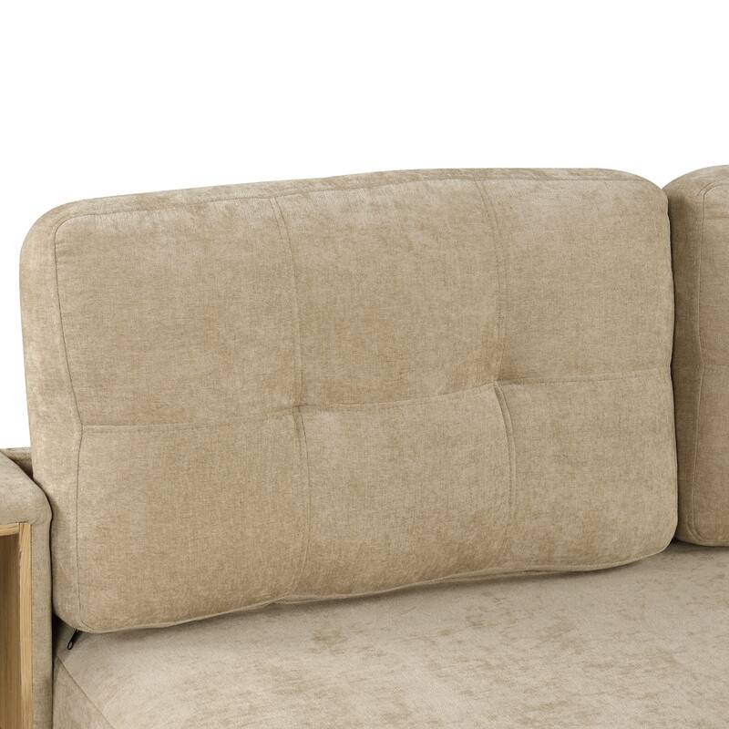 121.2" Chenille Modular Sofa Bed with Two Storage Racks, Free-Combined Design, and Smooth-Rolling Wheels