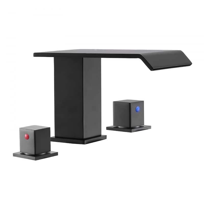 Matte Black Stainless Steel Roman Tub Faucet Set with Widespread 3-Hole and Deck Mount - 6.10” x 7.68” x 3.94”