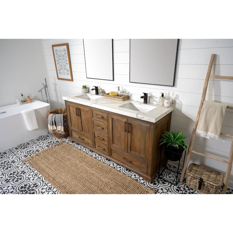Willow Collections 60 in. W x 22 in. D Charlotte Teak Double Sink Bathroom Solid Teak Vanity with Countertop