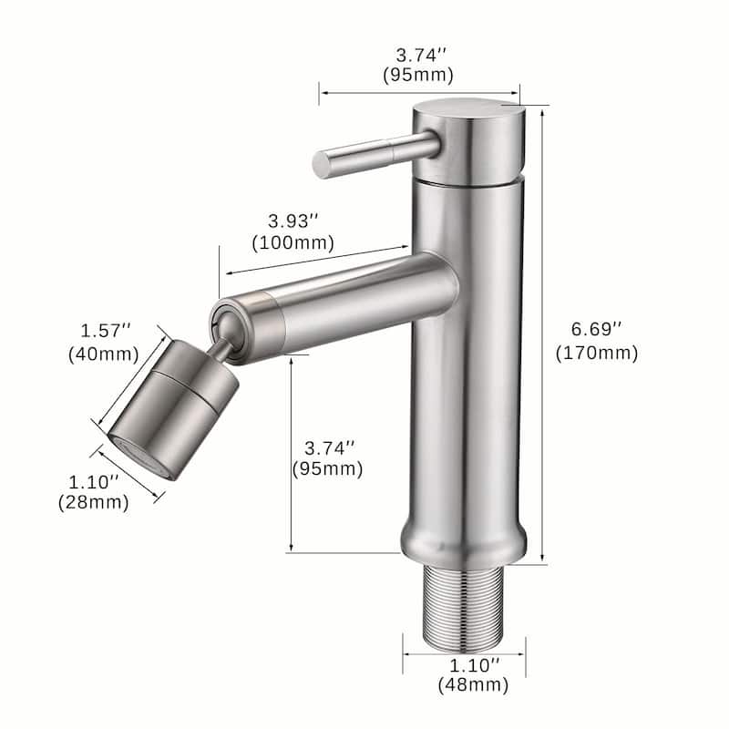Single Hole Bathroom Sink Faucet Stainless Steel Bathroom Faucet with Single Handle Basin Tap with 360° Rotating Aerator