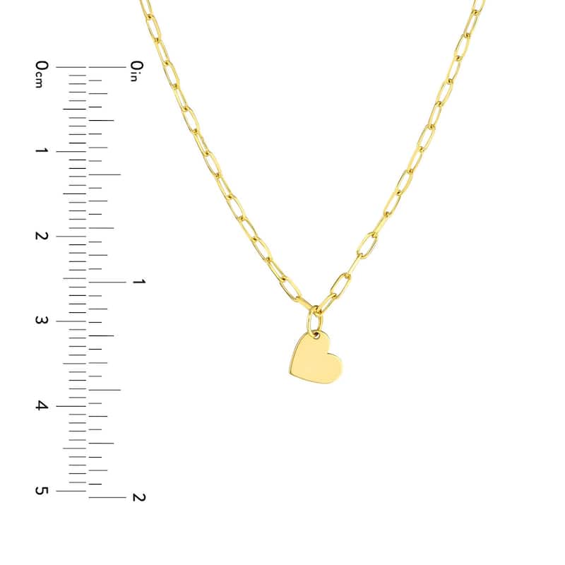 Curata 14k Yellow Gold 18" 7.4mm Heart Tag on 1.7mm Paperclip Chain Necklace
