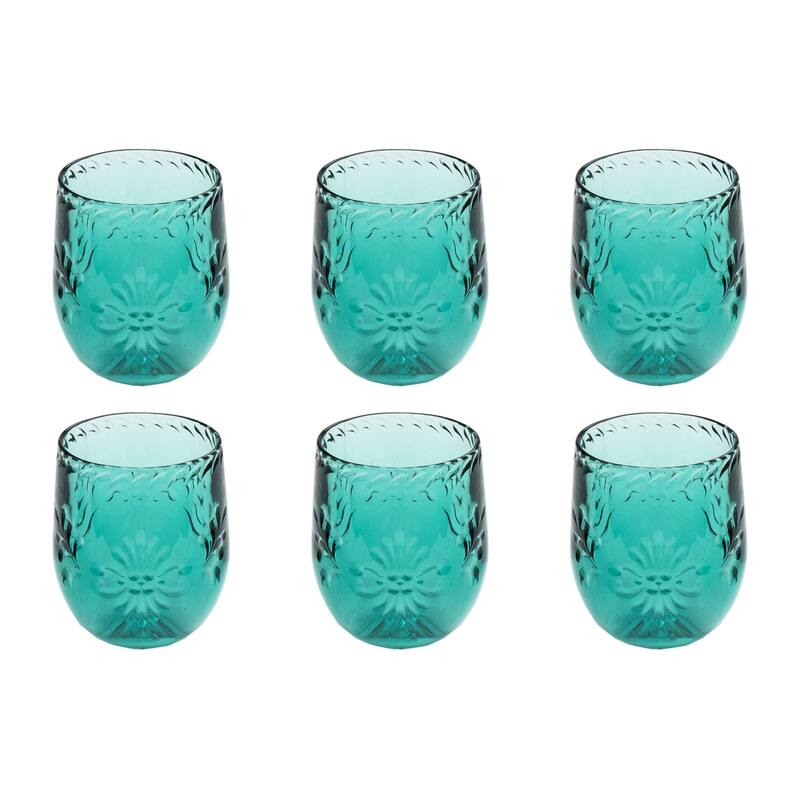 Abode Homewares Talavera Acrylic Stemless Wine Glass - 13.3 oz - Set of 6 - Teal