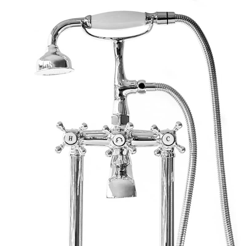 SevenFalls 8019 Telephone Double Lever Handles Clawfoot Floor Mounted Tub Filler with Handheld Shower