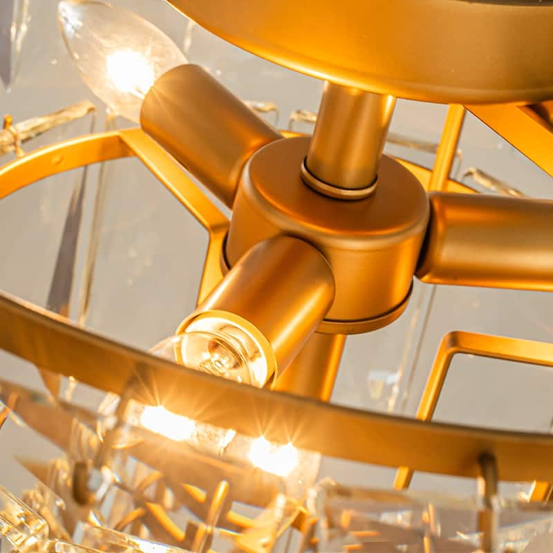 18'' 4-Light Mid-Century Modern Glam Antique Gold Crystal Tiered Flush Mount Luxury Ceiling light For Foyer and Entryway - W18''