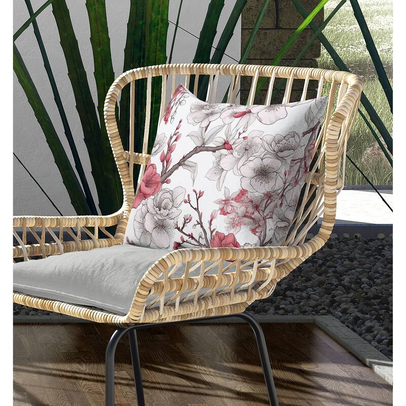 Petal Poetry Indoor/Outdoor Reversible Throw Pillow White and Pink