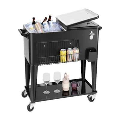 80QT Outdoor Ice Cooler Cart with Divider and Smooth Roll Casters Extra Storage and Drain Plug - 36.02” x 18.31” x 34.65”