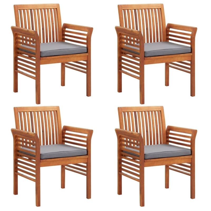 vidaXL Modern Dining Chair Patio Dining Chair with Cushion Solid Wood Acacia - 4-Piece Sets - Brown/Gray