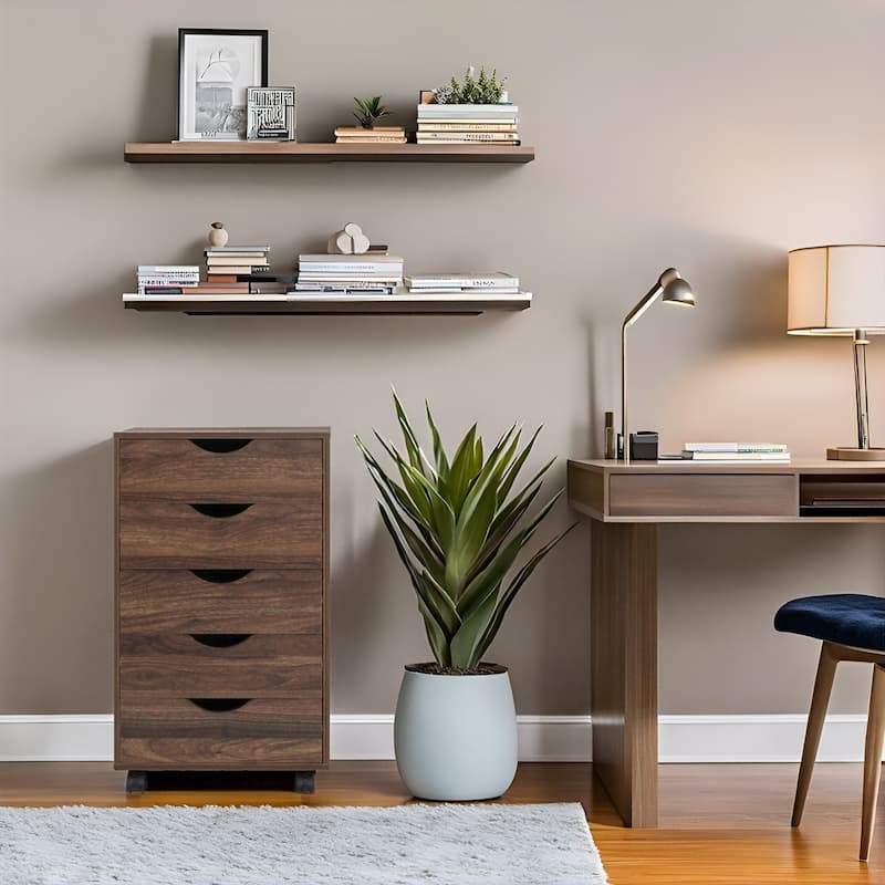 Portable 5-Drawer Wooden Cabinet with 360° Wheels, Smooth Pullout & Extra Top Storage