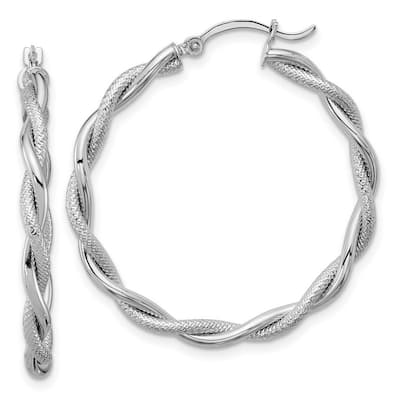 Curata 14k White Gold Polished Textured Hoop Earrings - 34x33mm