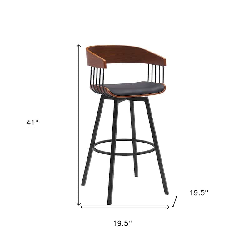31" Black Faux Leather And Metal Swivel Bar Height Bar Chair