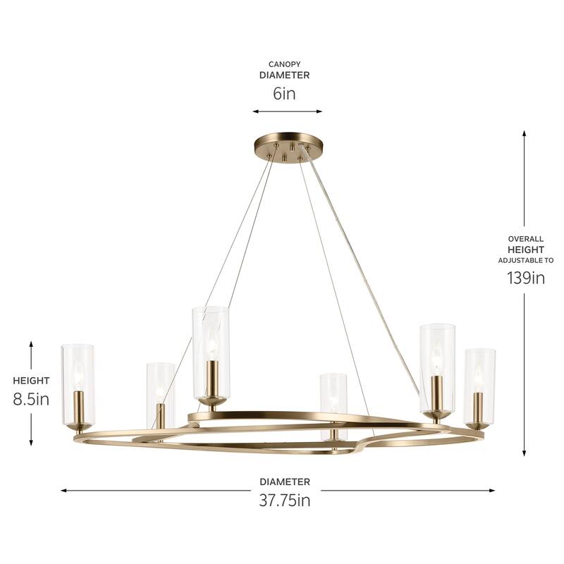 Harpin 37.75 Inch 6 Light Chandelier with Clear Glass in Champagne Bronze