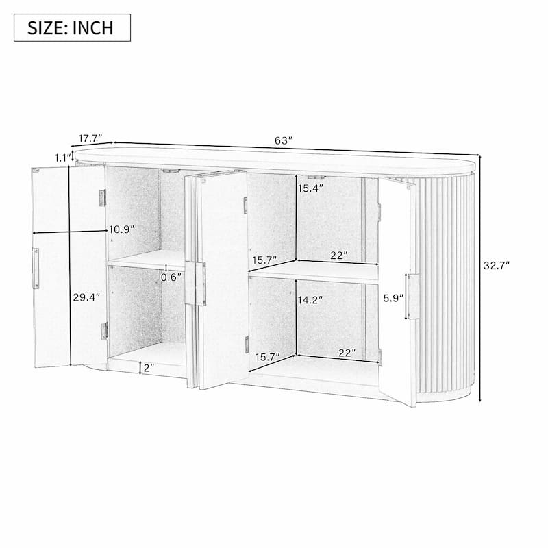 Vertical Striped Door Storage Cabinet with Metal Handles, Adjustable Shelves