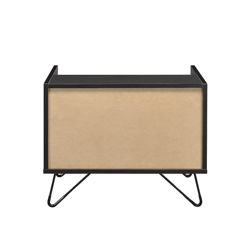 Modern Oak Nightstand with Metal Drawer Glide System and Open Compartment