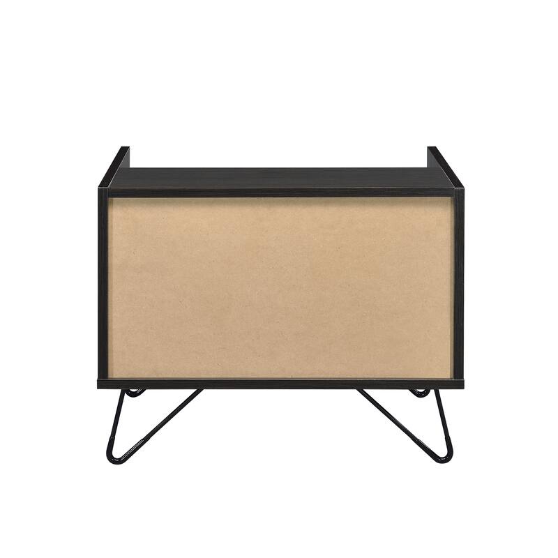 Oak and Black Nightstand with Drawer and Open Shelf