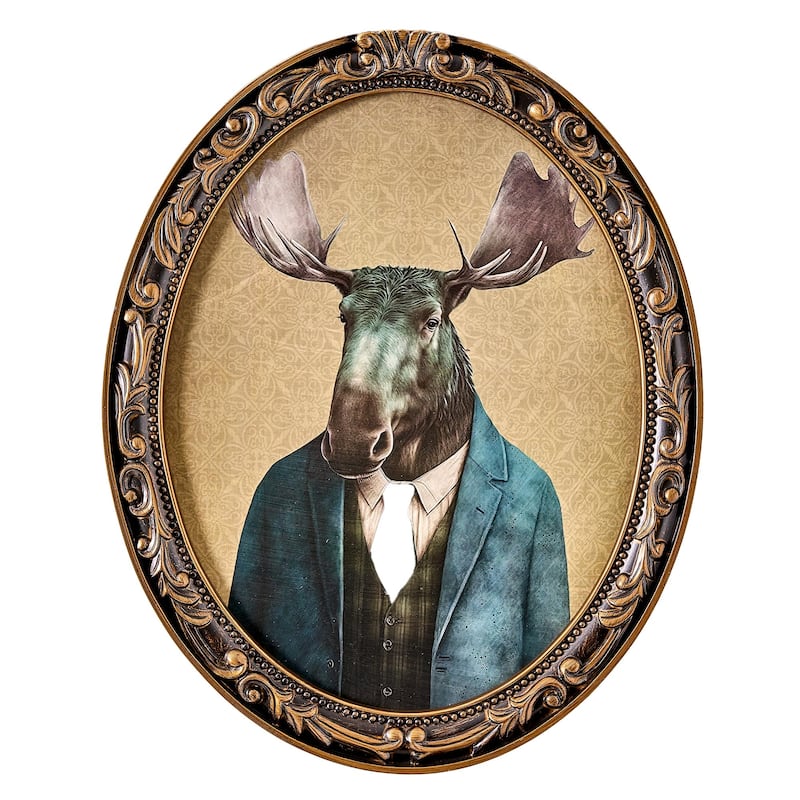 American Art Decor Down to Business Moose Ornate Oval Framed Bar Wall Decor - 16.12" H x 13.12" L x 0.75" D