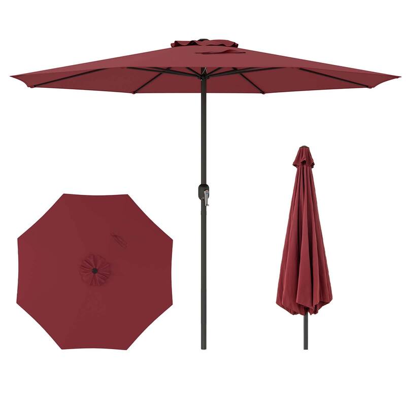 12FT Patio Umbrella Outdoor Table Umbrella w/ Crank Handle - Red