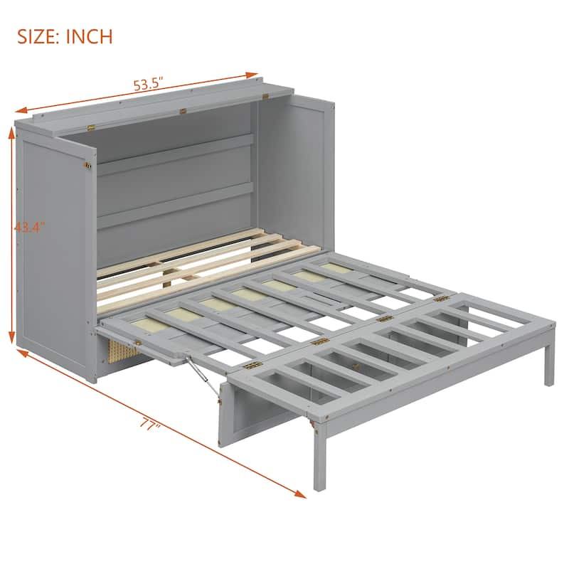 Full Size Murphy Bed with Large Storage Drawers, Space-Saving Foldable Wall Bed with Elegant Front Design