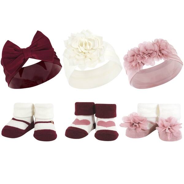 slide 1 of 1, Hudson Baby Infant Girl Headband and Socks Giftset, Burgundy Blush, One Size - Burgundy Blush Burgundy Blush - One Size