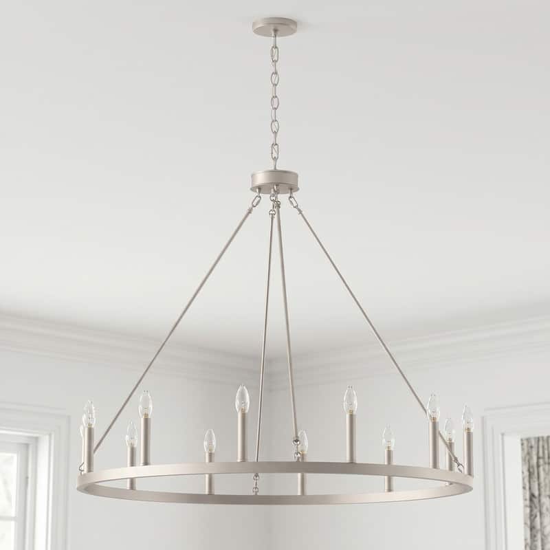Acroma 12-light Farmhouse 40In Wagon Wheel Chandelier with UL - 40'' D x 138'' H - Nickel Dust