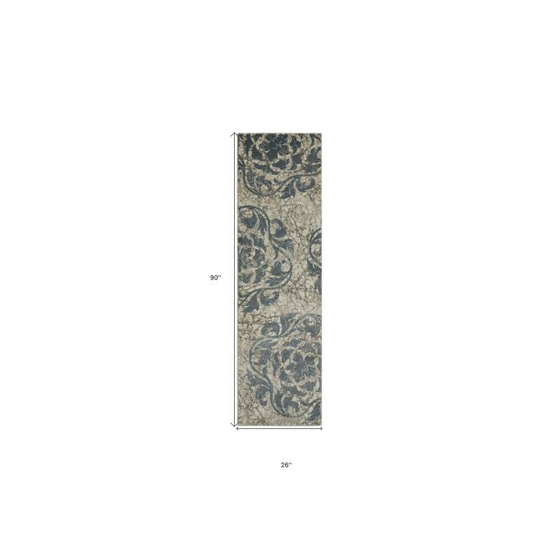Kawa Distressed Abstract Floral Traditional Modern Non Skid Stain Resistant Area Rug By HomeRoots - 90' X '26' X '0.5