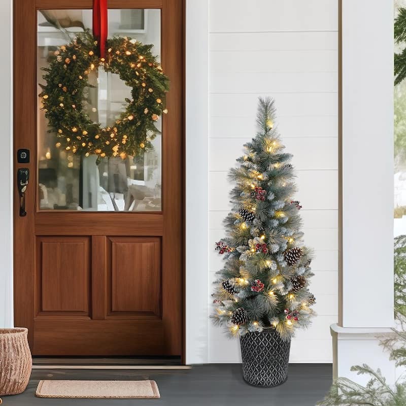 Puleo International 4.5' Pre-Lit Potted Sterling Pine Tree - 4.5 Foot - Green